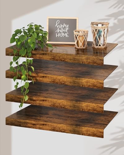 Makentra 4 Pack Wire Rack Covers for Shelves – Engineered Wood Shelf Covers for Wire Shelving, Rustic Farmhouse for Pantry, Closet(24×12 Inch)