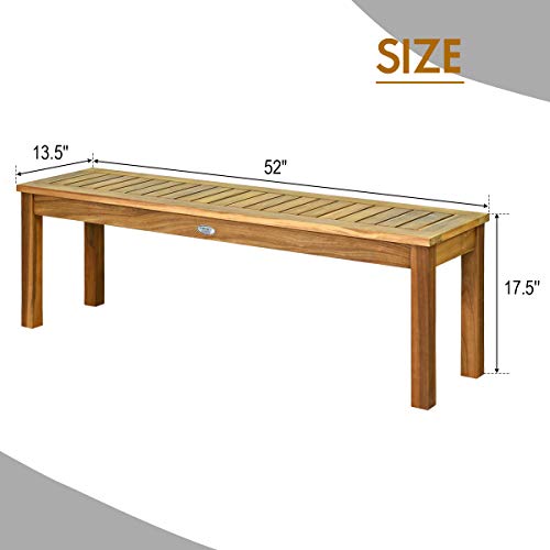 Tangkula 52 Inches Acacia Wood Outdoor Bench, Wood Bench For Dining Room Entryway Poolside Garden, Patio Backless Dining Bench With Slatted Seat, Ideal For Outdoors & Indoors (1, Teak) #TOP2