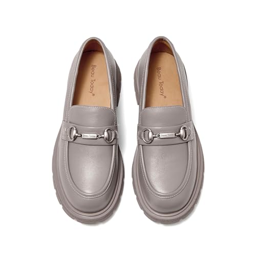 Image of BEAU TODAY Womens Platform Loafers, Leather Penny Loafer Shoes