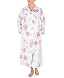 Miss Elaine Women's Floral Print Long Robe (Pink Peonies on Mint