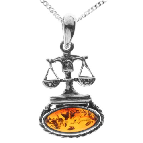 Preisvergleich Produktbild InCollections Damen-Anhänger 925 / 000 Sterlingsilber mit Bernstein inklusive Panzerkette Tierkreiszeichen 42 cm Waage