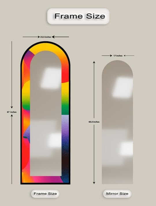 23,5’’W x 67’’H Rainbow Gradient Modern – Abstract Floor Mirror Arched Full Lenght Mirror - Arch Full Body Stained Floor Mirror with Black Frame with Black Frame