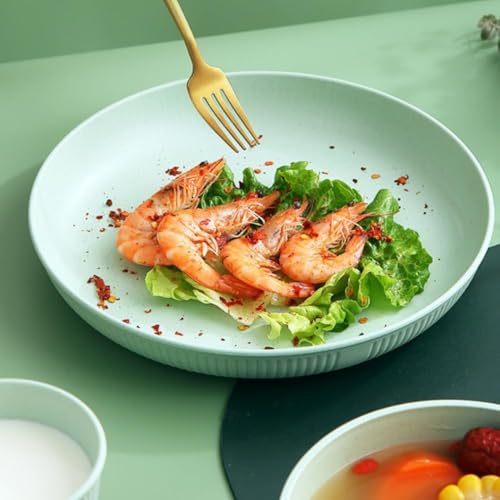 Image of Wheat Straw & Bamboo Fiber Plates Set, Lightweight Unbreakable Dinner Plates, Microwave and Dishwasher Safe, Plates Easy to Clean & Reusable (9 Inches, Green, Set of 4)