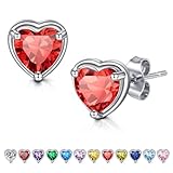 WillTen Heart Earrings Ruby Silver Studs Earrings for Women, 925 Sterling Silver Cubic Zirconia Birthstone Earrings Jewellery for Women