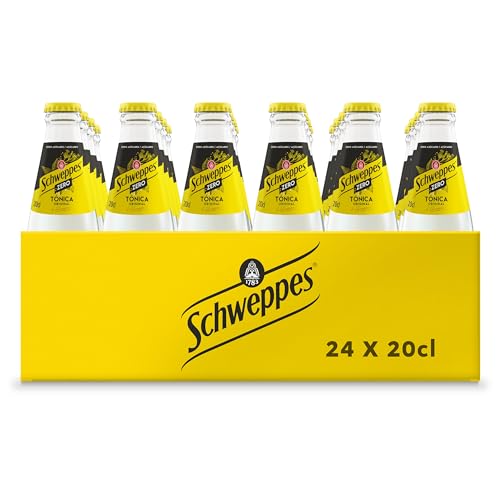 Schweppes Tónica Zero, Sin Azúcar ni Calorías - Vidrio, Pack 4 cestas 6 x 20 cl (total: 24 botellas)