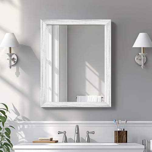 White Wood Effect Framed Wall Mirror, 16x20 Rectangle Mirror, 1/8...