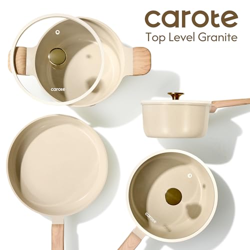 CAROTE Pots and Pans Set Non stick, Ceramic Cookware Set 14Pcs, Non-toxic Kitchen Cooking Set, PFAS and PFOA Free