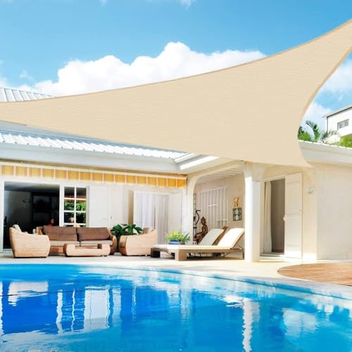 Sun Shade Sail, 12'x14'x18.4' Ivory Triangle Canopy Sail UV Block Sun Shade for Outdoor Patio Garden Backyard, Outdoor Shade Sail (We Make Custom Size)