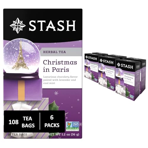 Image of Stash Tea Christmas in Paris Herbal Tea - Non-GMO Project Verified Premium Tea with No Artificial Ingredients, 18 Count (Pack of 6) - 108 Bags Total