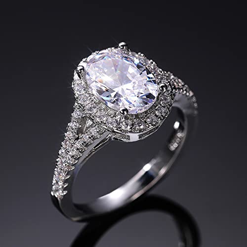 925 Sterling Silver Plated Oval Shaped Cubic Zirconia CZ Halo Engagement Wedding Ring for Women2