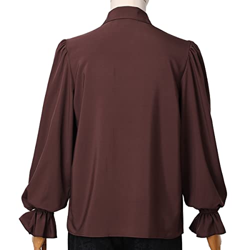 GRACEART Mens Pirate Shirt Ruffle Colonial Shirt Renaissance Poet Frilly Shirt Steampunk Vampire Gothic Costume Brown - Image 4