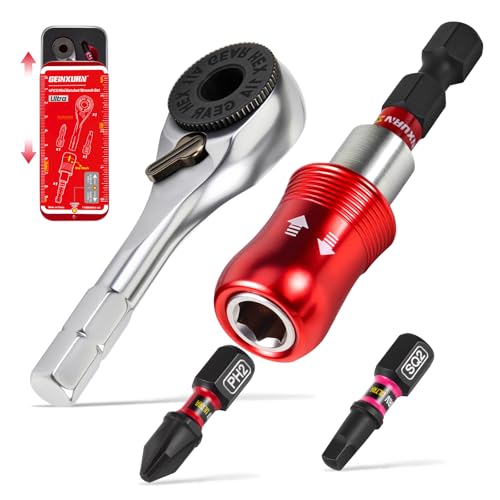 Geinxurn Mini Ratchet Wrench Set 72 Teeth 1/4 Ratchet Wrench For Tight Spaces Magnetic Locking Bit Holder and Driver Bit Comes in a Push-Pull Tin Case Ideal for Repair and DIY projects