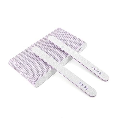 25 Limas de Uñas Profesionales de Doble Cara, Grano 100/180, para Combinar Uñas de Gel para Salón de Uñas y Uso Doméstico