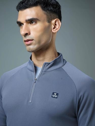 Image of TECHNOSPORT Men's Slim Fit Mock Neck SOID Sports Sweatshirt with Elasto Plus