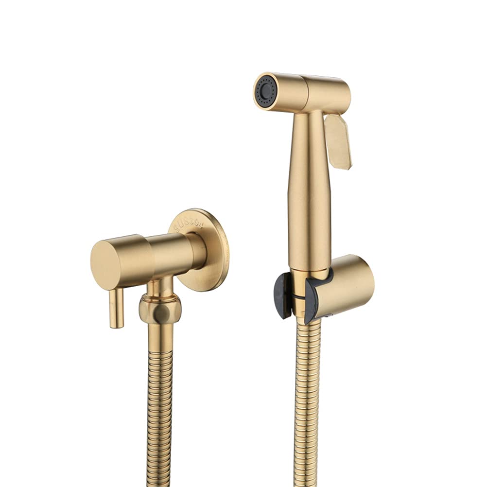 Spruzzatore Per Bidet Tenuto In Mano, Oro Spazzolato Bidet Bagno Doccia a Mano 304 Acciaio inossidabile Bidet Spruzzatore Igienico Rubinetto Bidet Per Doccia Parete Singolo freddo Bidet Rubinetto