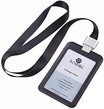 Rosehill Rubber Badge Holder with Detachable Neck Lanyard (Bonus:Retractable ID Badge Reel) (Black)