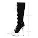 Feinlina Women's Fashion Round Toe Canvas Lace-up High Platform Stiletto Knee HIgh Boots high heel boots