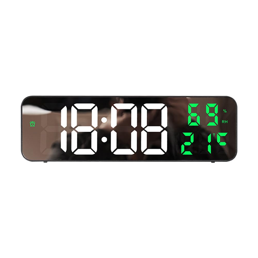 Creperture Reloj Despertador Digital, 23 cm Reloj de Pared LED Pantalla Grande Relojes Sin Tictac USB Funciona con Pilas Reloj Despertador Electrónico con Temperatura de Humedad Brillo Ajustable