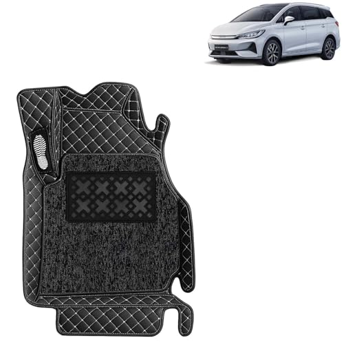 Image of KINGSWAY Accessories Premium 7D Car Floor Mats Only Compatible with BYD eMAX 7 (6 Str) Year 2024 Onwards, Set of 4 Pcs, 100% Waterproof & Washable 7D Car Foot Mats, Classic Black