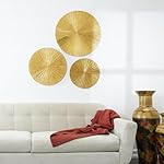 CosmoLiving by Cosmopolitan Wooden Plate Home Wall Decor Carved Radial Wall Sculpture, Set of 3 Wall Art 24", 20", 16"H, Gold - Image 3