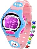 Ayybboo Kids Digital Watches for Girls Boys, 7 Color Lights Waterproof Cute Wristwatches for Kids with Alarm Stopwatch, Great Present for Girls Boys Ages 5-13 Cartoon Pink