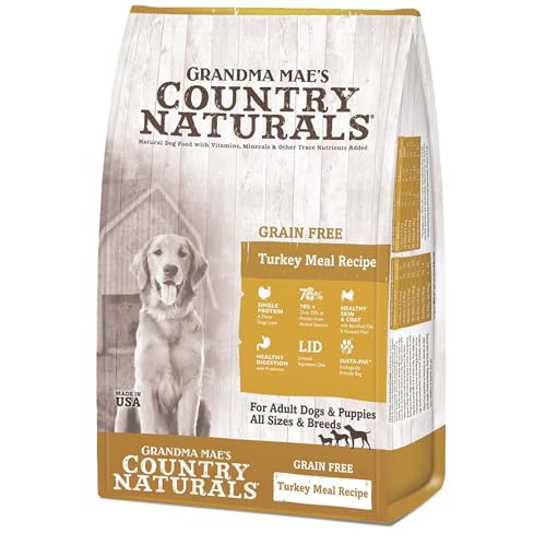 Grandma Mae’s Country Naturals Dry Dog Food, Grain Free Formula, Turkey, Slow Cooked & Nutrient Dense, Made in USA, 25 LB Bag