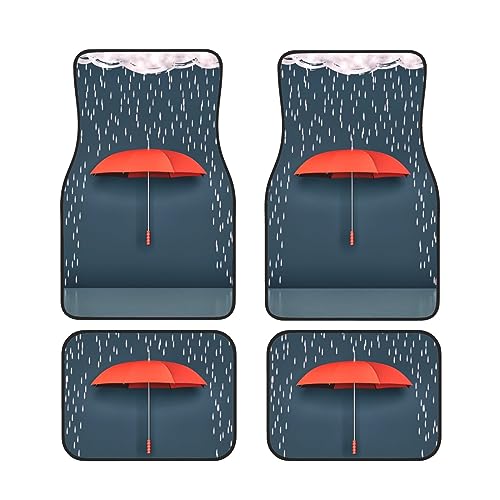 Tapis de sol voiture universels lot de 4 pour SUV et camions au motif parapluie rouge