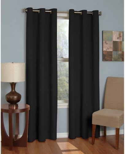 84" Long Black Microfiber Eclipse Thermaback Blackout Insulated Grommet Top Curtain Panel