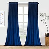 Roslynwood Velvet Curtains 2 Panels Set, Thermal Insulated Velour Rod Pocket Drapes for Bedroom and Living Room (52 x 108 inch, Royal Blue)