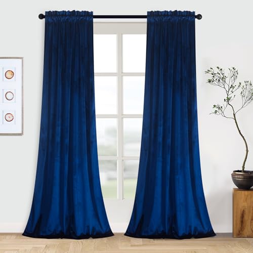 Roslynwood Velvet Royal Blue Curtain 84 inches Long - Curtains Block Light Rod Pocket Thermal...