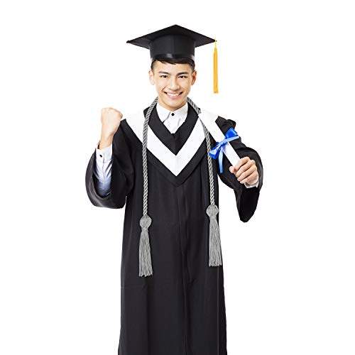 Image of TecUnite Graduation Cords Honor 2026 Polyester Yarn Decorative 67 inch Long Garland Twist Ties with Tassels for Bachelor Gown Graduation(Silver)