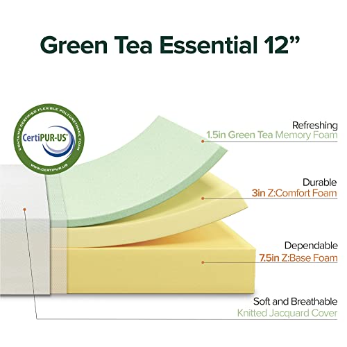 Image of ZINUS 12 Inch Green Tea Essential Memory Foam Mattress /Bed-in-a-Box /Affordable Mattress /CertiPUR-US Certified, Queen, White