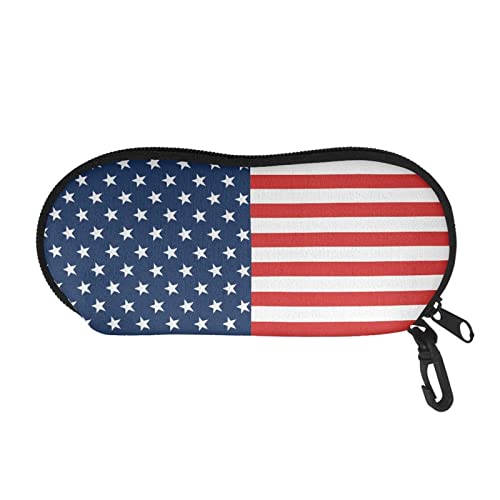 Babrukda American Flag Print Glasses Case, Soft Sunglasses Case, Portable Travel Zipper Eyeglasses Organizer Bag Pouch with Clip Gift for Women Men Kids Youth Boys Girls