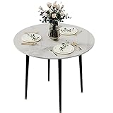 Wisfor Sintered Stone Dining Table: 32' Round Reception Table Modern Coffee Table Marble Table with Metal Legs for Kitchen Living Room Office Patio Seaside (White)