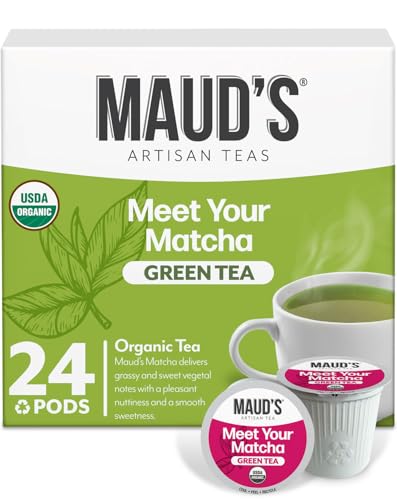 Maud's Organic Matcha Green Tea Pods, 24 ct, Recyclable Single Serve Tea Pods – 100% Gourmet Blended Tea Leaves, Compatible with Keurig K Cups Maker