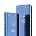 Produktbild HMTECH Huawe Honor V10 Hülle Kristallklar Plating Überzug Spiegel Makeup Flip PU Lederhülle im Bookstyle Hart PC Magnetverschluss Standfunktion Schutzhülle für Honor V10,Blue PU Mirror
