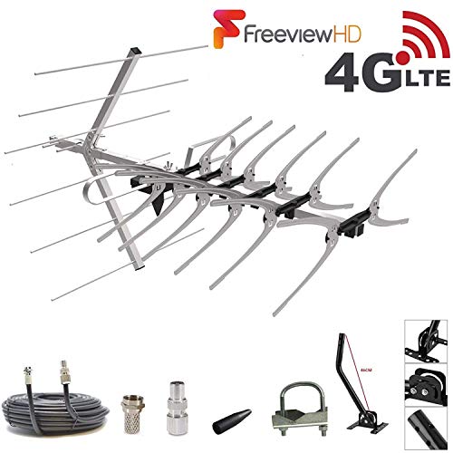 Antenna TV 45 Elementi 18dB Per DVB-T2/UHF 4K | Con Filtro 5G LTE E Connettore F | Installazione Facile In 5 Secondi