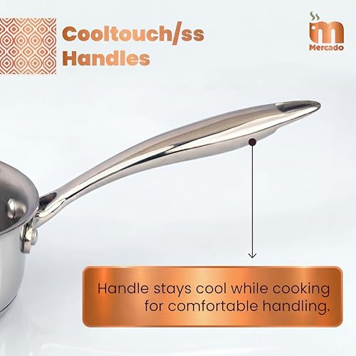 Image of Mercado Triply Stainless Steel Saucepan 16 cm (1.5L) | SS304 Food Grade | Ideal for Milk, Tea & Boiling | Induction Compatible | Cool-Touch Handle | Even Heat Distribution | Silver | 5 Years Warranty
