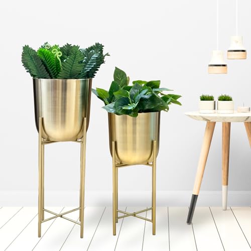Image of Metal Decorative Modern Indoor Planters for Home Decor Gold Finish for Living Room Bedroom Balcony Home and Office | Modern Flower Pots | Set of 2