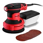 Orbital Sander Corded Hand Sander: DEKOPRO 5" Random Orbital Sander with Dust Box, 6 Various Speeds Electric Palm Sander with Dust Box, 16Pcs Sandpapers for Woodworking & Sanding (Red)