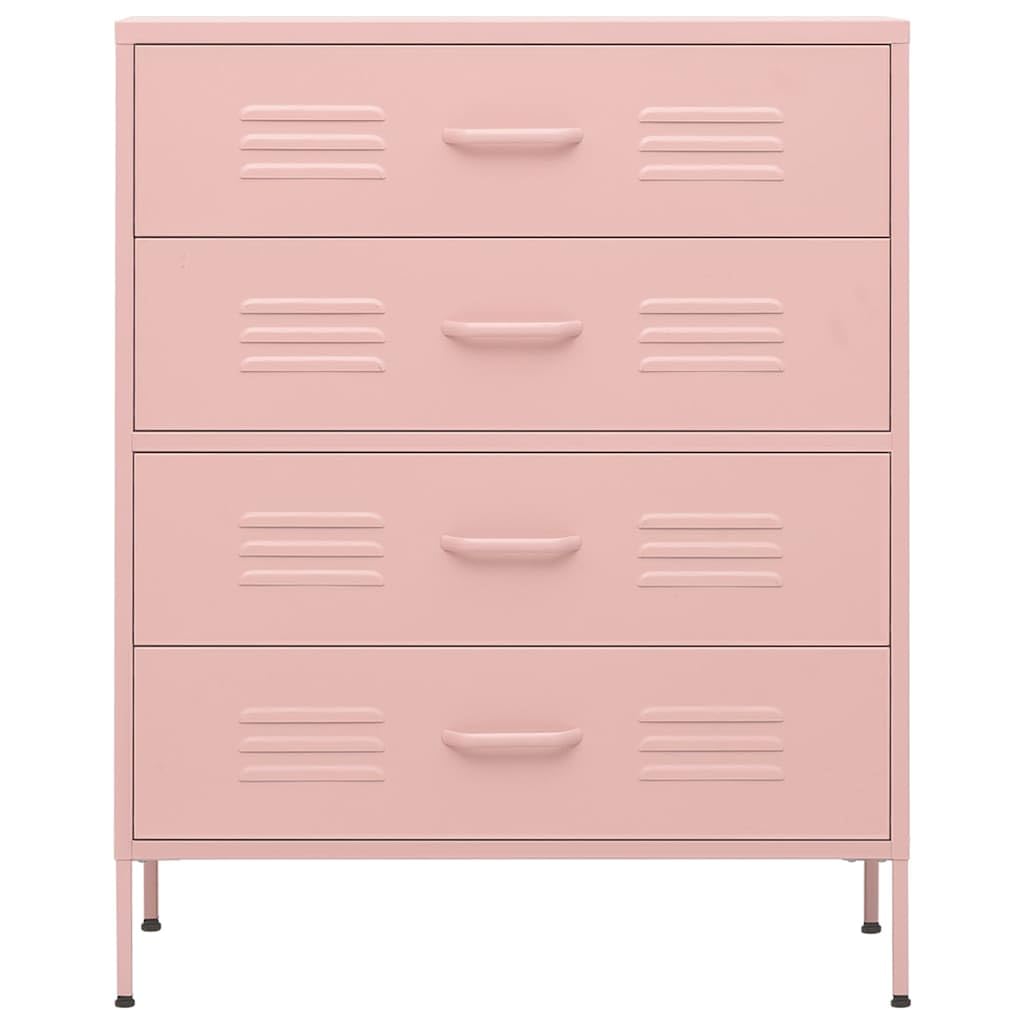 Cassettiera rosa, 80 x 35 x 101,5 cm, in acciaio, moderna credenza con 3 cassetti, livellamento regolabile in altezza, ripiano durevole per camera da letto, soggiorno, corridoio, cameretta