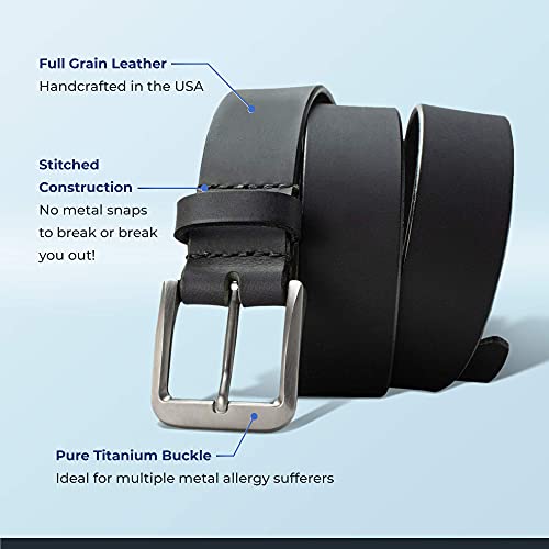 Smoky Mountain Titanium Belt - Genuine Full Grain Leather with Certified Nickel Free Titanium Buckle | Made in the USA3