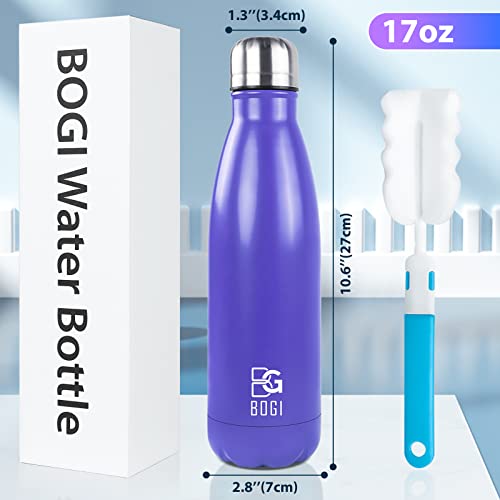 Image of BOGI 17oz Insulated Water Bottle Double Wall Vacuum Stainless Steel Water Bottles, Leak Proof Metal Sports Water Bottle Keeps Drink Hot and Cold - Perfect for Outdoor Sports Camping Biking (Purple)