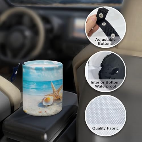 Image of Sea Star Shell Car Trash Bin Hanging, Waste Basket - Cute, Portable, Collapsible, Waterproof Rubbish Bag for Back Seat, Floor, or Hanging Headrest