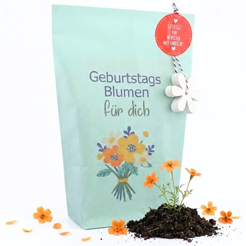 Geburtstagsblumen zum Selbstziehen & Geburtstagskarte - liebevolles Geschenk zum Geburtstag für Frauen Mama oder Freundin - Blumensamen zum Selberpflanzen mit Geschenktüte - Wundertüte