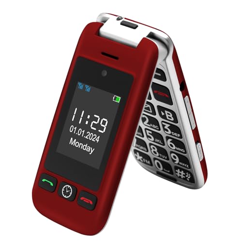 artfone G6 Rouge - 4G Telephone Portable Senior Débloqué丨Téléphone Portable à Clapet avec Grandes Touches丨Bouton SOS丨Double écran丨Station de...
