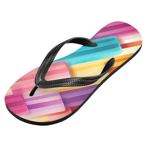 Rainbow Stripe Beach Summer Casual Flip Flop Sandals Non-Slip Quick Dry for Women Men 214A4534