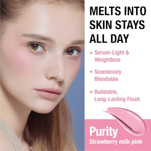 Image of DEAR DAHLIA Petal Drop Liquid Blush (Purity) - Natural Dewy Glow Serum Blush, Buildable & Blendable, Sheer Watercolor Finish, Vegan Korean Makeup for Cheeks, 0.14 oz