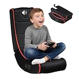 Game Chair Ergonomic Foldable Gaming Chair with Built-in 3' Dual Speakers - Bluetooth & 3.5mm Ports, Comfort Foam Padding,Black Red