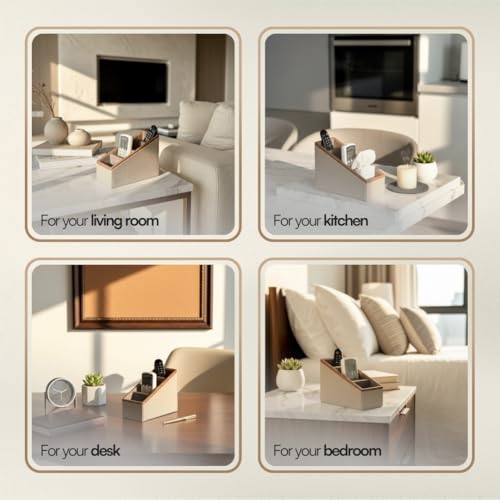 Image of MASON HOME Vegan Leather Naples Taupe Remote Holder (4 Slot) - 1pc - L 20.3 inch x B 10.2 inch x H 20.3 inch | Decorative Multifunctional Space Saving Organizer | Room - Table - Desk | AC TV Controller - Gadgets